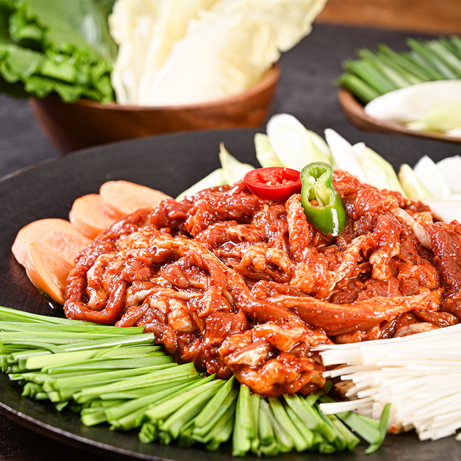 더아름다운식탁 국내산 무항생제 양념오리불고기(냉장) 고추장양념, 2개, 1kg