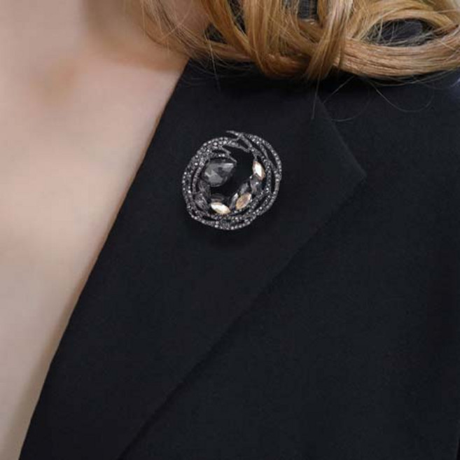 여성 엔틱 샴페인 골드 큐빅 라운드 정장 패션 브로치 F434