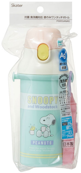 스누피 팝컬러 원터치 물통 480ml 민트 휴대용 어깨끈 보틀, 1개, 민트혼합