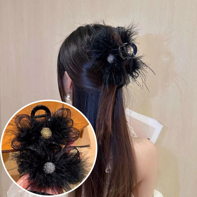 ZMBIRD 2종세트 털 달린 블링 큐빅 올림머리 헤어 집게핀 N1536