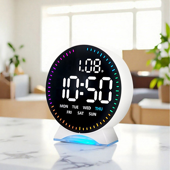 [출시특가] 비센드 레인보우 LED 탁상시계 알람시계 자동밝기 무소음 시계 CK30, 혼합색