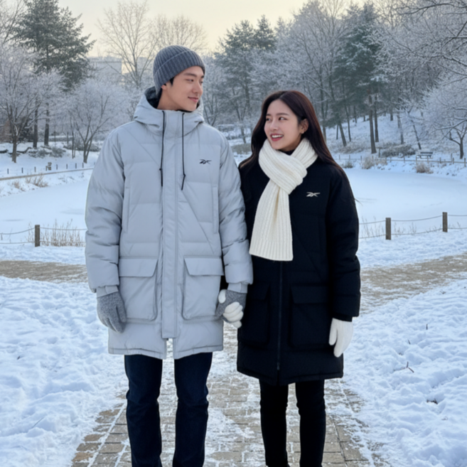 리복 남녀공용 덕다운 롱패딩 하프롱패딩 오리털 패딩 자켓
