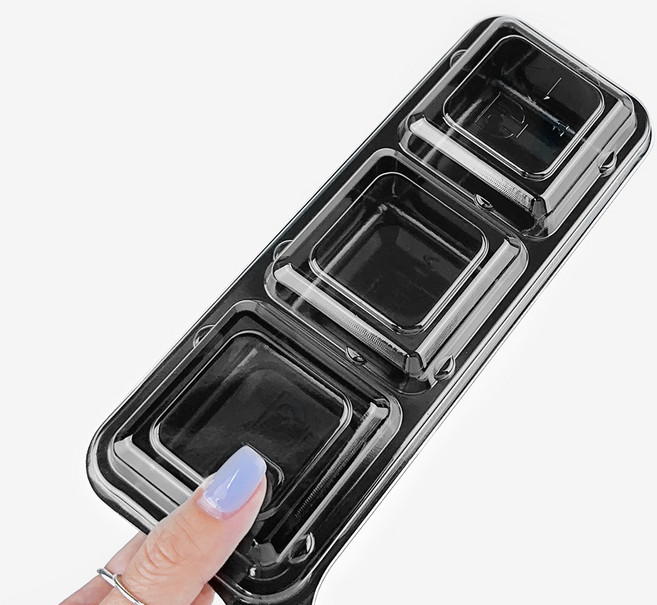 직사각 3칸 반찬용기 1000세트 다용도 소스 떡 마카롱 모찌 포장배달 3찬용기, 1000세트(용기+뚜껑), 1개