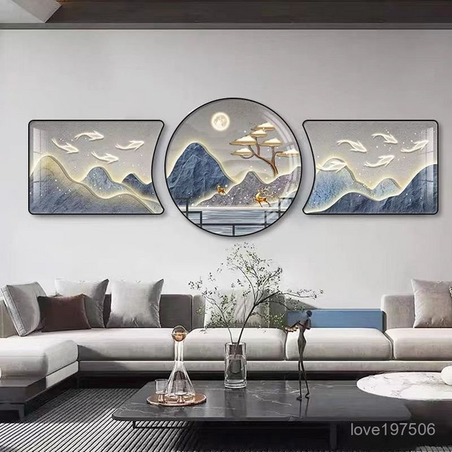 新款裝飾畫 山水掛畫 鑲鑽圓角壁畫, 異形-富貴錦鯉,邊40*30中40*40晶瓷畫-金框