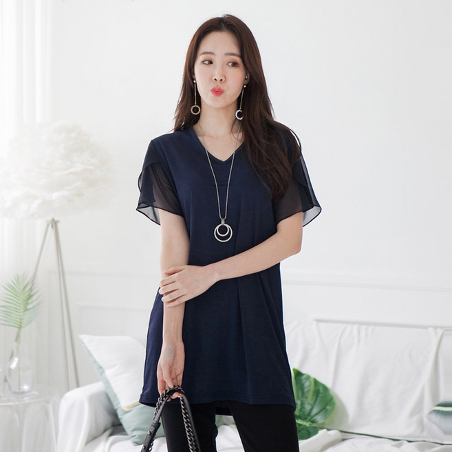 반팔 민자브이넥