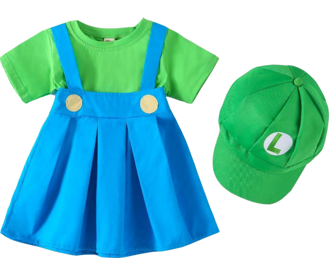 愛北鼻之家 路易吉女童連衣裙帽子套裝 萬聖節角色扮演服飾, 路易吉-女童款-連衣裙+帽子110碼, 1套