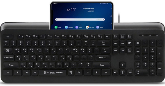 이큐메딕 항균 모바일 거치형 저소음 유선 일반형 키보드, BLACK, Sanitize-K1, 제조사축
