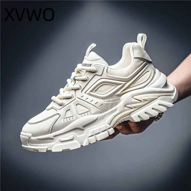 XVWO 남성 메쉬 어글리슈즈 통기성 두꺼운 밑창 운동화 데일리 스니커즈