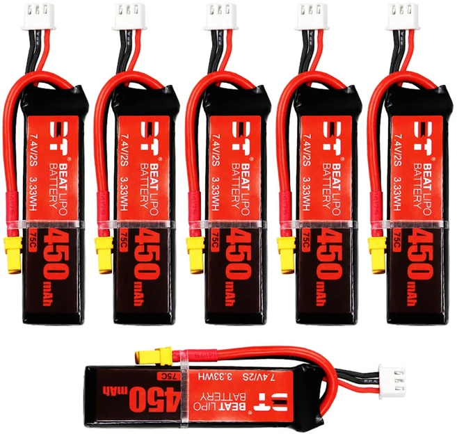 BEAT 2S 450mAh 75C 7.4V LiPo 배터리 XT30 1PC/2PCS/4PCS/6PCS RC 헬리콥터 FPV 레이싱 드론용, 03 6PCS 450mAh 2S 75C