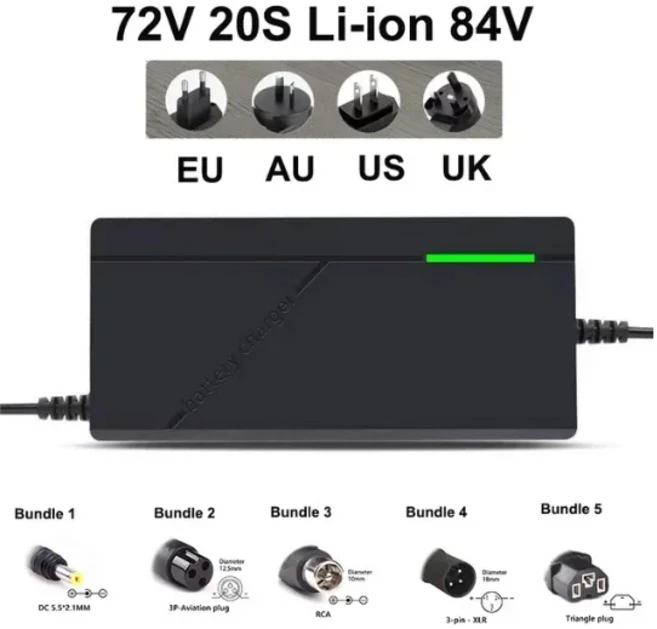리튬 배터리 스마트 충전기 리튬 이온 배터리 팩 고속 충전기 42V 54.6V 58.8V 67.2V 84V 2A 3A 5A 10S 13S, 03 84V 20S Charger, 04 번들 4_03 2A