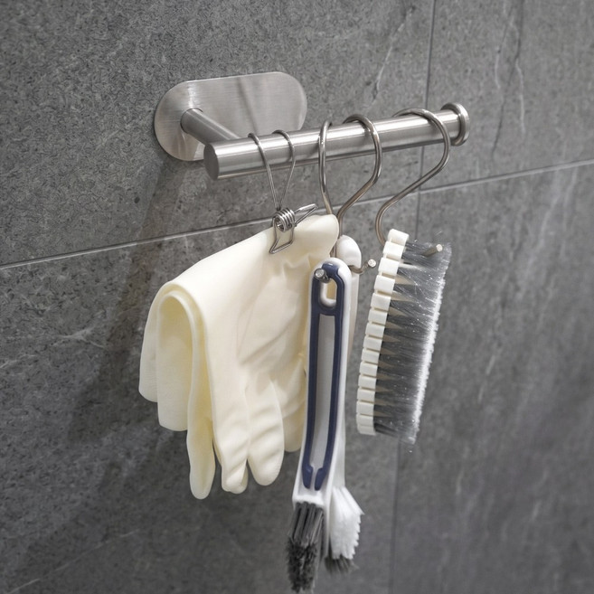 루몬 무타공 욕실 청소도구걸이 스테인리스 304 고리포함, 1개, 실버