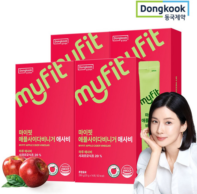 동국제약 마이핏 이보영 유기농 애사비 4000 애플사이다비니거 함유 스틱 사과초모식초, 4박스, 280g