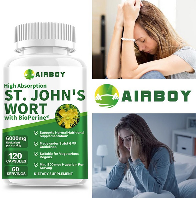 고농축 세인트존스워트추출물 기분 개선 정서적 안정 스트레스 완화 우울감 해소 천연 허브 캡슐 집중력 향상 수면 질 개선, 2개, 120정