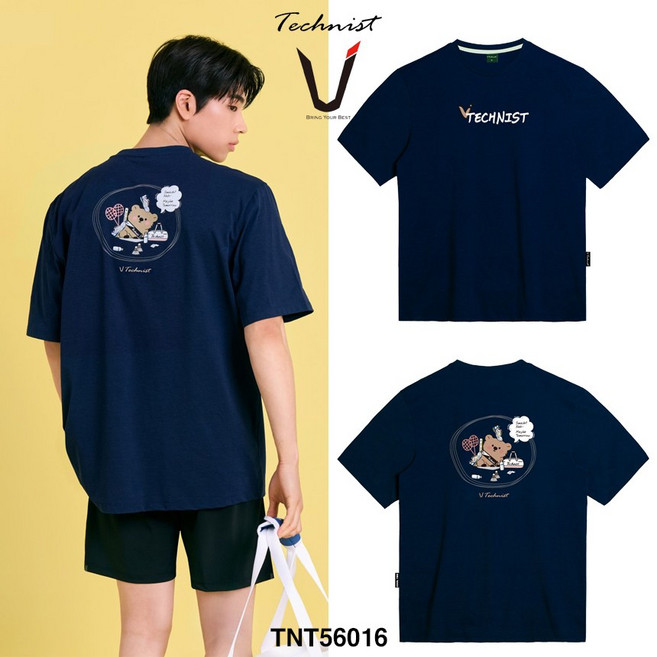 테크니스트 티셔츠 배드민턴 반팔 상의 코튼라이크 오버핏 네이비 TNT56016 남녀공용
