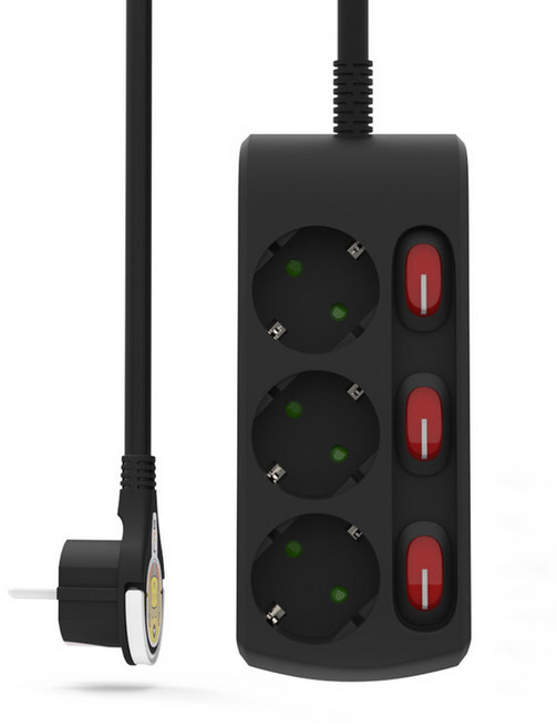 러그박스 3/4/6구 개별 화이트 1.5미터 / 3미터 이지콕 납작 플러그, 3구 블랙, 3m, 1개