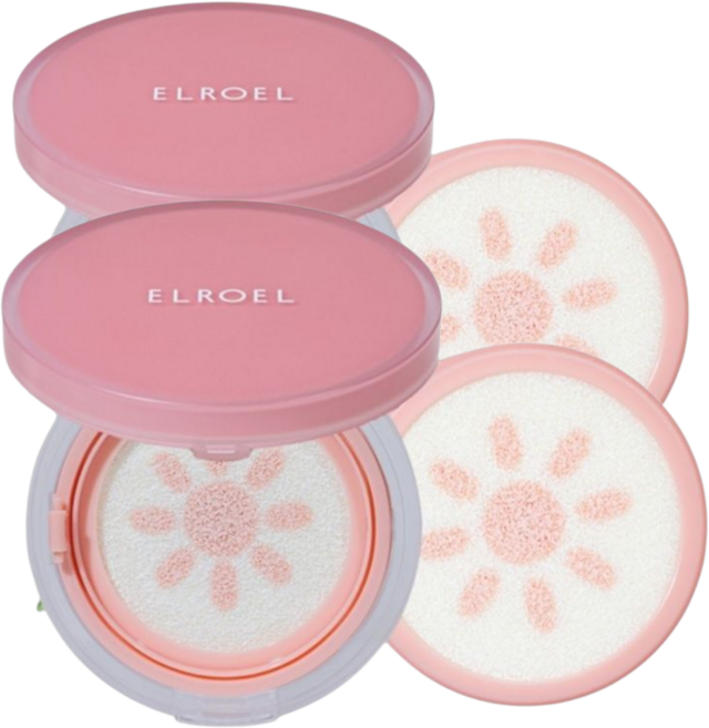 엘로엘 핑크 톤업 선쿠션 핏치 비건 쿠션 본품 15g 2개+ 리필 15g 2개 (SPF50+ PA++++)_ELROEL, 4개