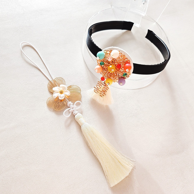 BEEU 비유 색동복복 한복머리띠+노리개 / 명절 설 추석 돌잔치 결혼식 예식 여성 여아 성인 한복 노리개 머리띠 머리장식 장신구 헤어장식 헤어악세사리 헤어액세서리