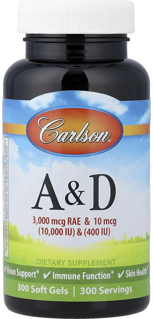 칼슨 랩스 비타민 A 및 D 10000/400 IU 300 소프트젤 Carlson Labs Vitamin A and D 10000/400 IU 300 Softgels, 1개, 300정 - 쿠팡