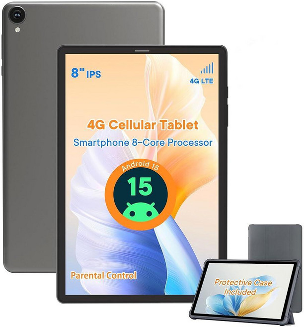 HAOVM 안드로이드 15 태블릿 8인치 4G SIM 언락 태블릿 옥타 코어 CPU 2.0GHz 12GB+64GB TF 확장 IPS 디스플레이 5G WiFi 5MP, HAOVM 안드로이드 15 태블릿 8인치, 4G SIM