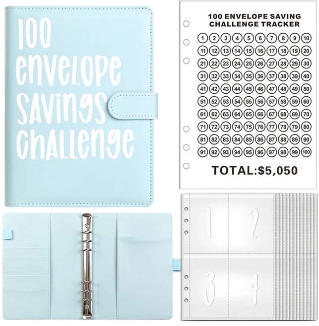 티에이치 100일 봉투 챌린지 바인더 저축 루즈리프 예산 포함 돈 정리함, 01 Blue
