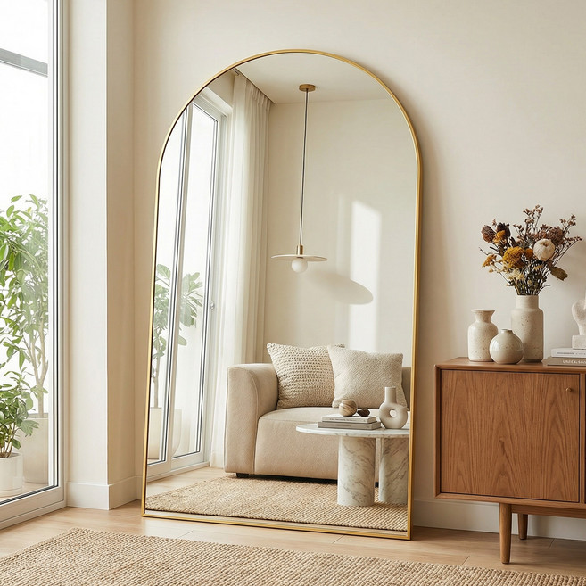 안토크 초대형 아치형 전신거울 거치 스탠드 지지대 이동식 원룸 미용실용 전신경 1800x1100, 골드