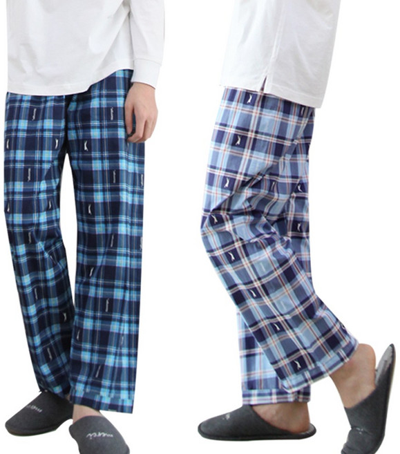 (2장) 슬레진저 남성 국산 면100% 파자마 9부 코튼 특면체크 잠옷바지 2종 SET