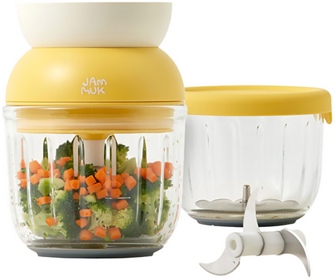 잼먹 무선 만능 다지기 이유식 쵸퍼 내열 강화 유리용기 2P 세트, 1set