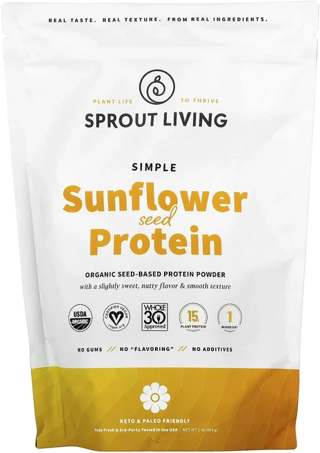 새해 건강을 선물하세요 Sprout Living 심플 해바라기씨 단백질 454g(1lb) 특별관리진행, SproutLiving심플해바라기씨단백질454g1lb - 쿠팡