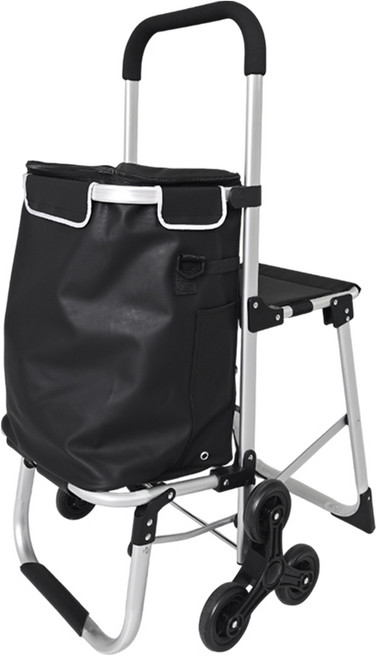 鋁合金輕便摺疊座椅六輪休閒購物車, 黑色, 1套