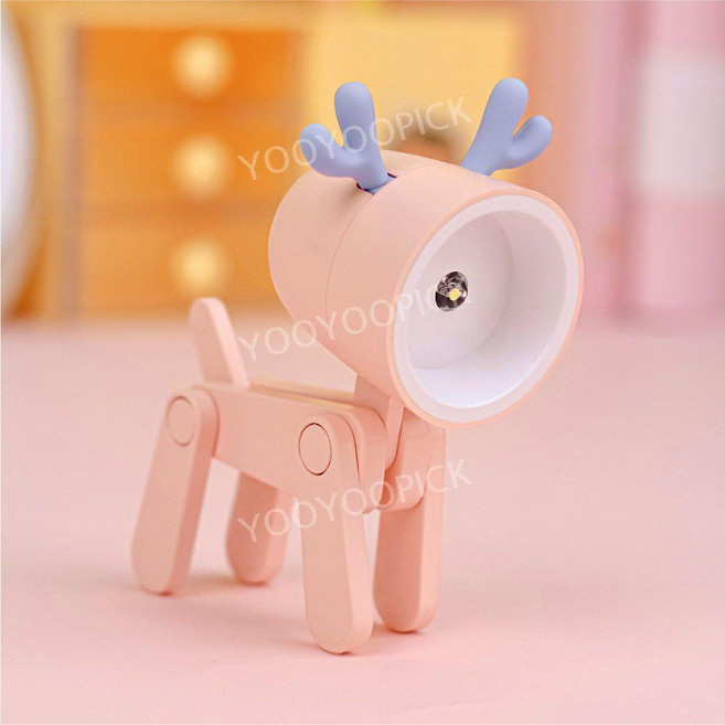 귀여운 강아지 스탠드 조명 독서등 야간등 기숙사 침대 미니 책상 램프 인테리어 책상조명, 핑크 사슴