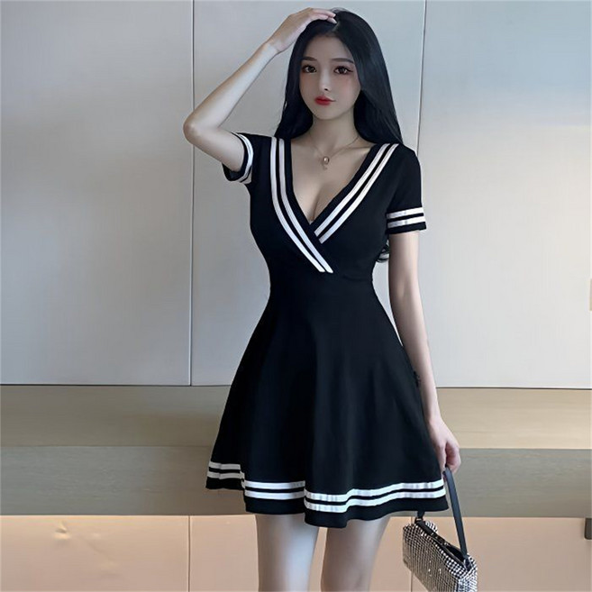 besteffie 여성 여름 섹시 클럽 드레스 V넥 A라인 반팔 우아한 연회복 클럽옷 섹시한드레스 K71