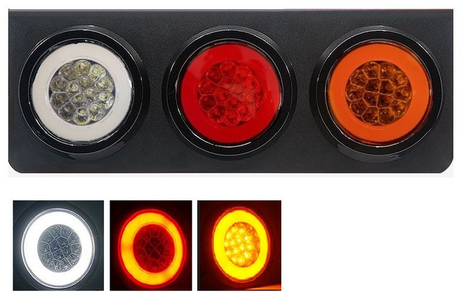 대성부품/24V C-면발광 3구 데루등/원형/LED/트레일러/덤프/추레라/화물차/대형트럭/브레이크등/교체용/개조용/DIY/세트/앗세이/완셋트, : C-면발광3구철판(운전석)