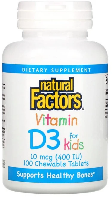 네추럴팩터스 비타민 D3 딸기 맛 10 mcg 100정, 1개 - 쿠팡