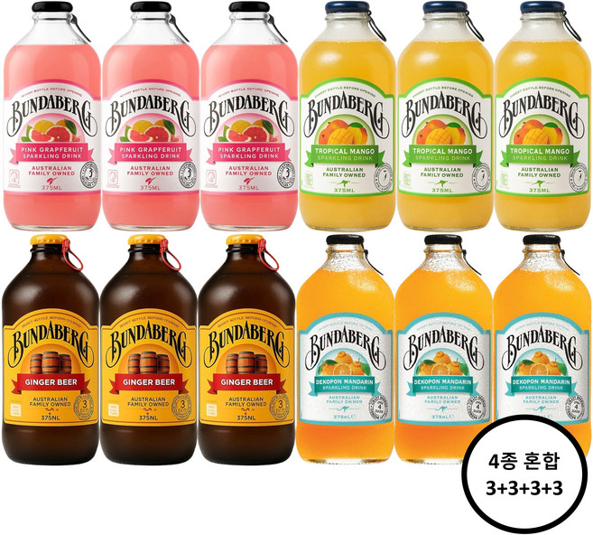분다버그 자몽+망고+진저비어+만다린 375ml 각 3개씩 총 12병, 12개