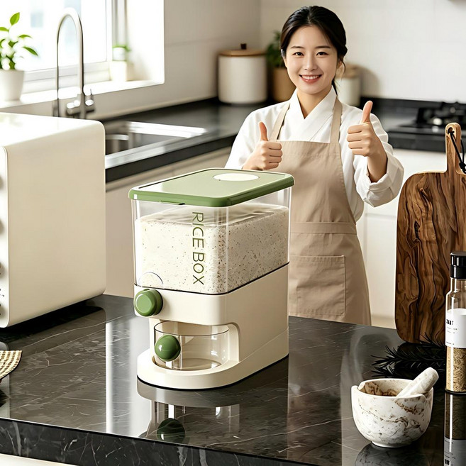 쌀통 20인용 방습방충 식품급 틈새주방 수납 고급 도파민색 실용 쌀저장통 주방정리 다용도 곡물통, 1개, 팥앙금 그린