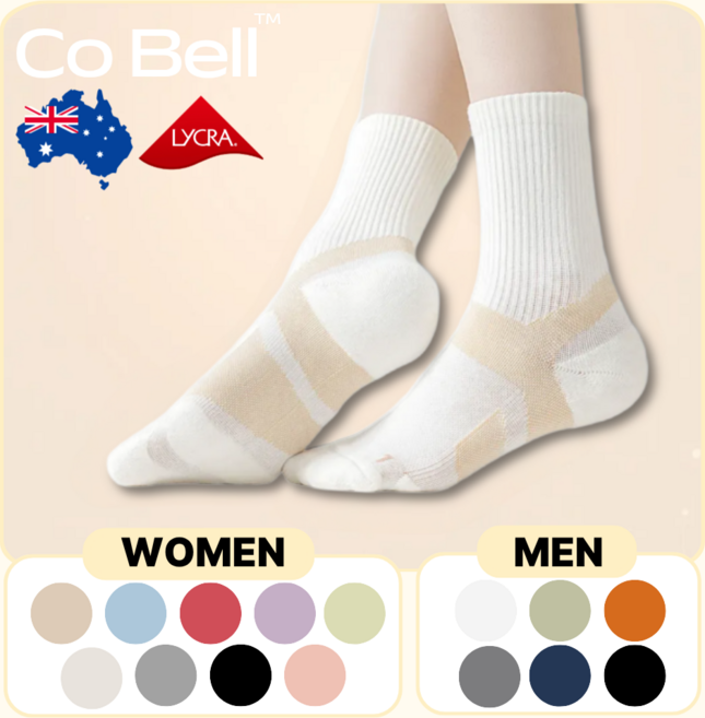Cobell 코벨 발편한 다이어트 양말 여성용 남성용 도톰한 쿠션 중목 운동 레깅스 양말, 1개, 아이보리