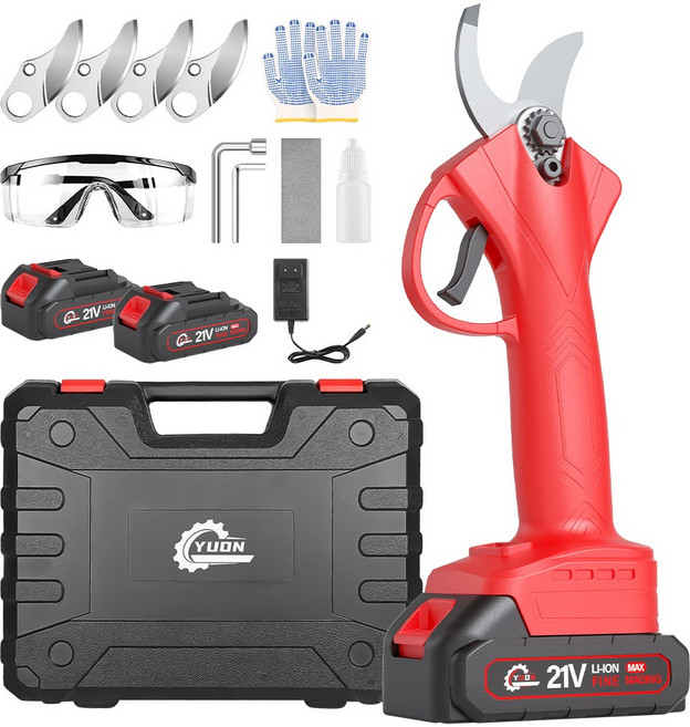 YUON 전기 전동 충전 전지가위 21V 풀세트 25mm 충전식 정전 고지 나무 가지치기, 1개