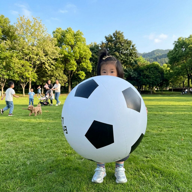 充氣大足球 戶外親子互動玩具球 兒童幼兒園專用沙灘草地巨型球, 1個, 標配款【單球+手打氣泵】加厚防爆-60cm-漏氣包賠