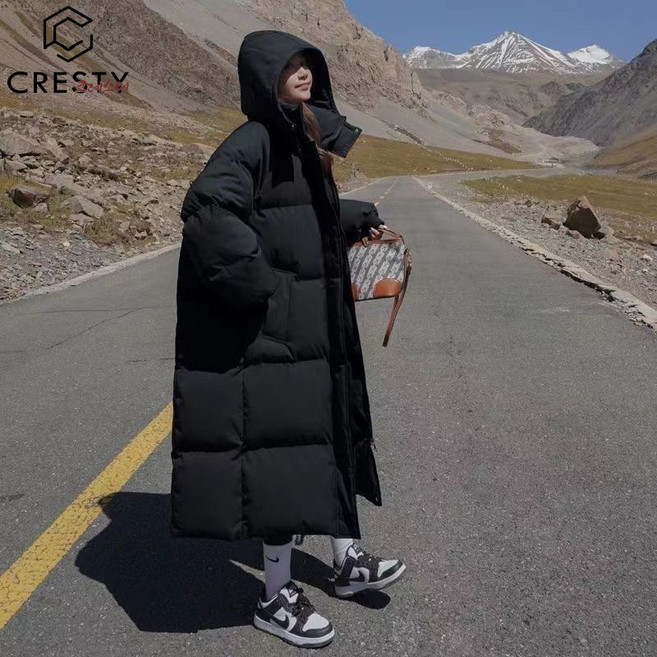 크레스티 여성 후드 집업 면복 롱 보온 방한 패딩
