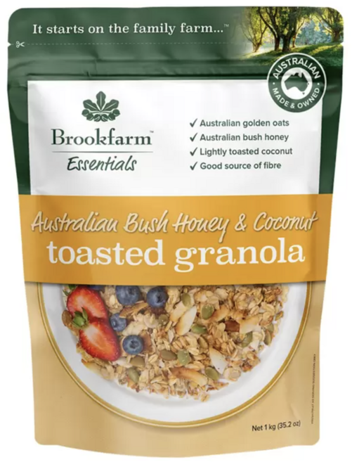 Brookfarm 澳洲蜂蜜椰子烤燕麥穀物 澳洲燕麥 澳洲蜂巢蜜 烤椰子 膳食纖維, 1 kg (35.2 oz), 1個