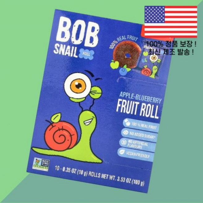 밥 스네일 과일 후루츠 롤 사과 애플 블루베리 10 파우치 각 0.35온스 10g Bob Snail Fruit Roll Apple Blueberry Pouches 0.35oz, 밥 스네일 과일 후루츠 롤 사과 애플 블루베리 10 파, 1