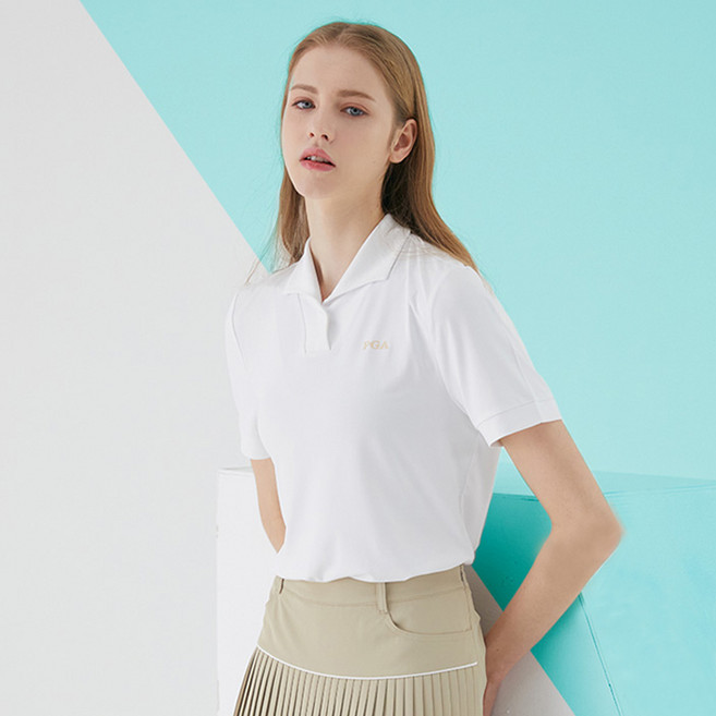 PGA 여성 데일리 컴팩트 반팔 카라 티셔츠 (아이보리)