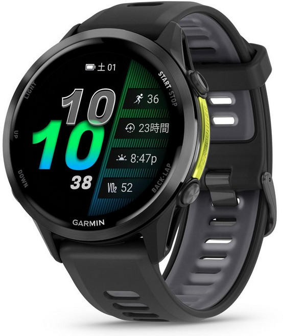 Garmin® Forerunner® 970 프리미엄 GPS 러닝 및 트라이애슬론 스마트워치 AMOLED 디스플레이 내장 LED 손전등 프렌치 그레이 케이스 및 프렌치, 블랙