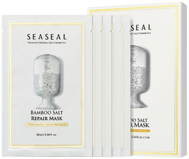 씨실 인산가 밤부솔트 죽염 리페어 마스크 시트 팩 5매 _미백 주름개선 2중 기능성 비건 인증 원단 9회 죽염 1000ppm 함유 유해성분 무첨가 피부자극테스트, 1개
