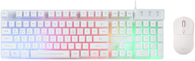 지클릭커 레인보우 LED 멤브레인 104키 유선 키보드 마우스 세트, 일반형, 화이트, GMK-315