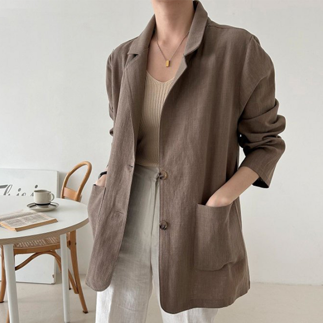 NewCare여성 루즈핏 린넨 자켓 긴팔 카라 자켓