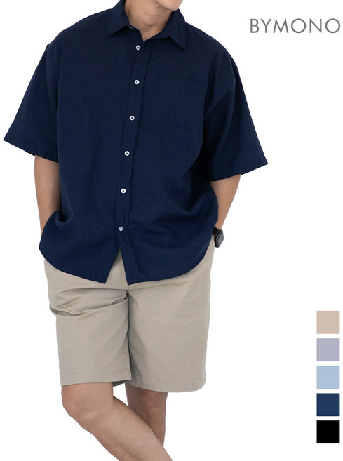 M~6XL 바이모노 플렉스 린넨 셔츠 남자 여름 빅사이즈 남성 반팔 루즈핏 와이셔츠 오버핏 남방 화이트 베이지 스카이블루 네이비 블랙 M L XL 2XL 3XL 4XL 5XL 6X
