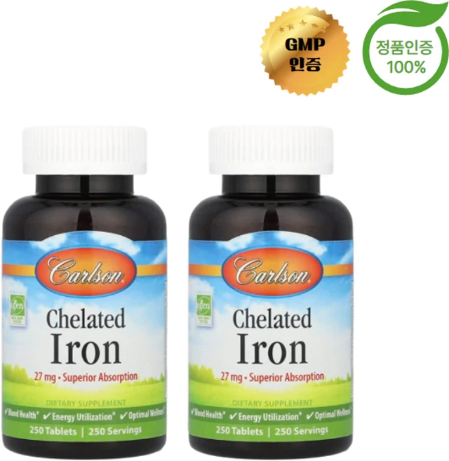 1+1 칼슨 킬레이트화 철분 27mg 250정, 2개 - 쿠팡