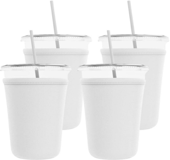 TahoeBay Iced Coffee Cold Cup Sleeve (4-Pack) Reusable Blank Neoprene Insulator Drink Sleeves 16oz, White