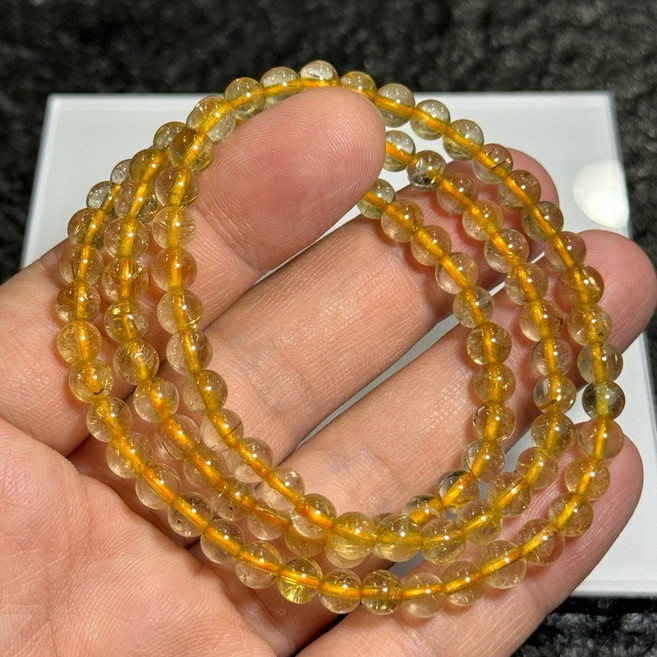 招財正偏財 天然黃髮晶三圈手珠 4.5mm 6mm 晶體透美金髮晶繞三圈手鍊 3圈手串